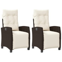 vidaXL Sillones reclinables jardín y reposapiés 2 uds ratán PE marrón