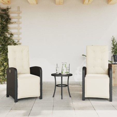 vidaXL Sillones reclinables jardín con reposapiés 2 uds ratán PE negro