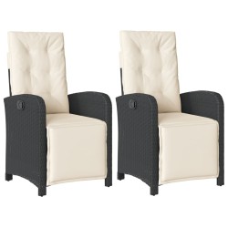 vidaXL Sillones reclinables jardín con reposapiés 2 uds ratán PE negro