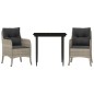 vidaXL Set comedor de jardín 3 pzas cojines ratán sintético gris claro