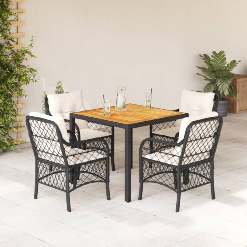 vidaXL Set de muebles jardín 5 pzas con cojines ratán sintético negro vidaXL Set de muebles jardín 5 pzas con cojines ratán sintético negro