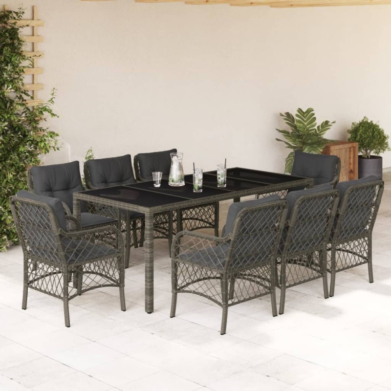vidaXL Set comedor jardín 9 pzas y cojines ratán sintético gris vidaXL Set comedor jardín 9 pzas y cojines ratán sintético gris