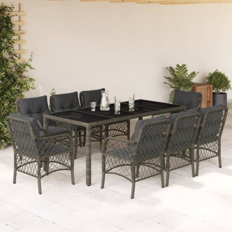 vidaXL Set comedor jardín 9 pzas y cojines ratán sintético gris