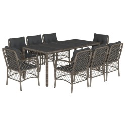 vidaXL Set comedor jardín 9 pzas y cojines ratán sintético gris