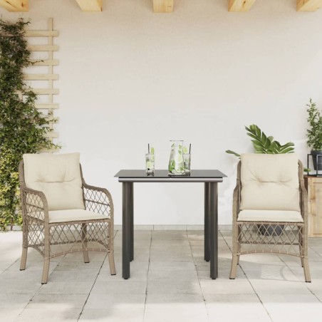 vidaXL Sillas y mesita de jardín 3 piezas ratán sintético cojín beige