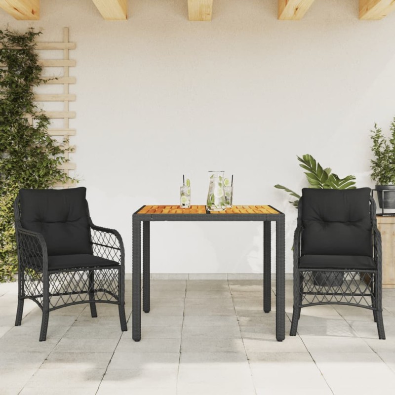 vidaXL Mesita y sillas con cojines 3 piezas ratán sintético negro vidaXL Mesita y sillas con cojines 3 piezas ratán sintético negro