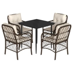 vidaXL Set comedor de jardín 5 piezas y cojines ratán sintético marrón