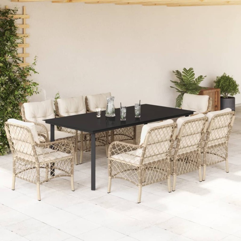 vidaXL Set comedor de jardín 9 pzas con cojines ratán sintético beige vidaXL Set comedor de jardín 9 pzas con cojines ratán sintético beige