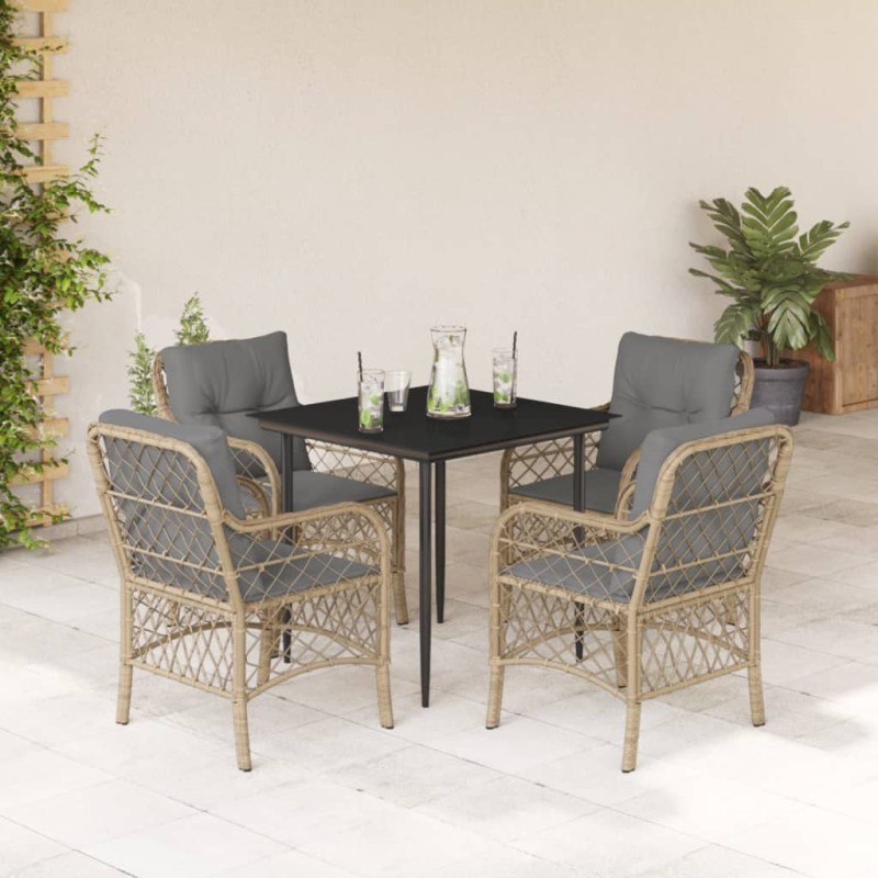 vidaXL Set comedor de jardín 5 pzas con cojines ratán sintético beige