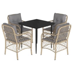 vidaXL Set comedor de jardín 5 pzas con cojines ratán sintético beige