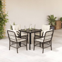 vidaXL Set comedor de jardín 5 piezas y cojines ratán sintético marrón