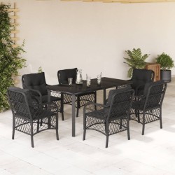 vidaXL Set de comedor de jardín 7 pzas y cojines ratán sintético negro