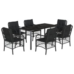 vidaXL Set de comedor de jardín 7 pzas y cojines ratán sintético negro