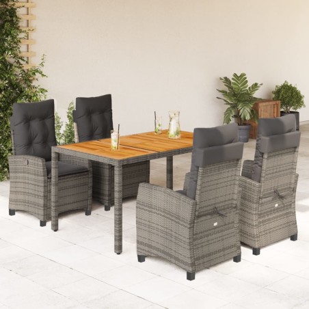 vidaXL Set comedor de jardín 5 piezas con cojines ratán sintético gris