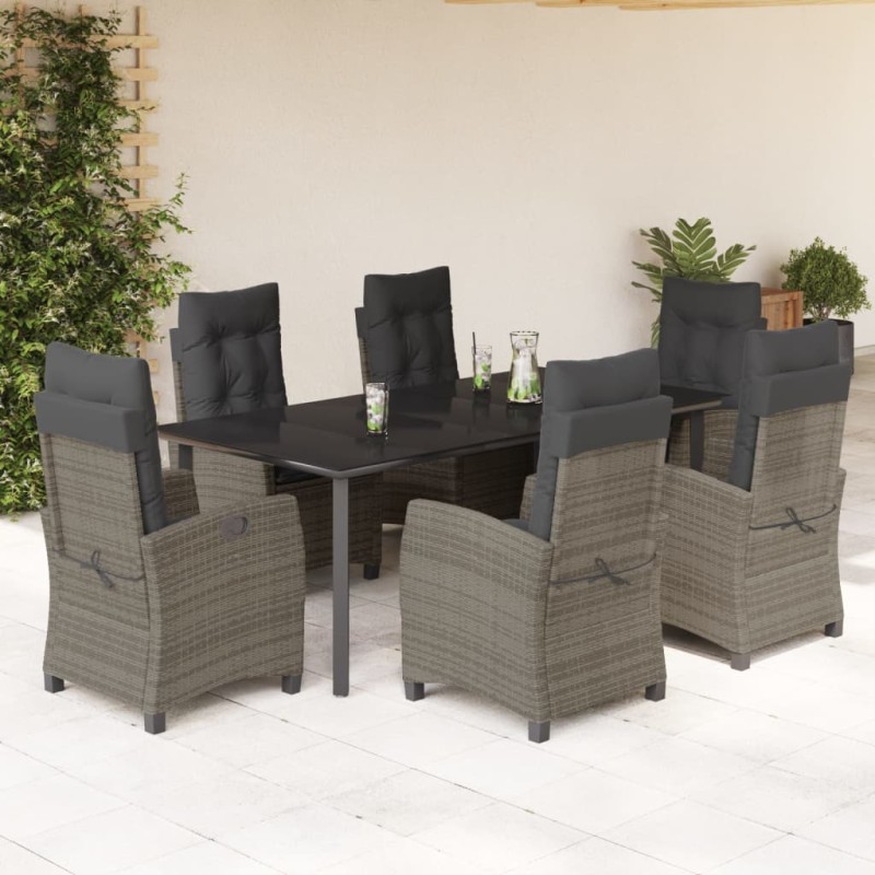 vidaXL Set comedor jardín 7 pzas y cojines ratán sintético gris vidaXL Set comedor jardín 7 pzas y cojines ratán sintético gris
