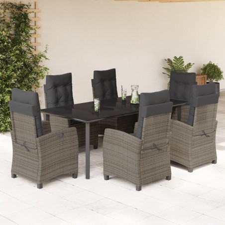 vidaXL Set comedor jardín 7 pzas y cojines ratán sintético gris