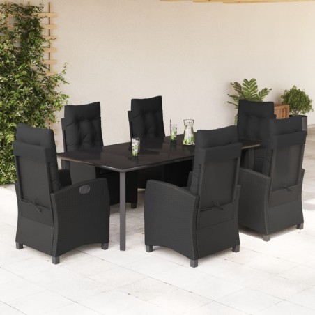 vidaXL Set de comedor de jardín 7 pzas y cojines ratán sintético negro