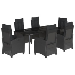 vidaXL Set de comedor de jardín 7 pzas y cojines ratán sintético negro