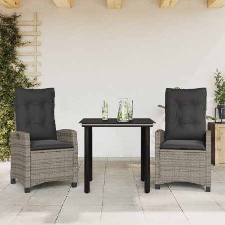 vidaXL Set comedor de jardín 3 piezas con cojines ratán sintético gris