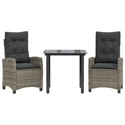vidaXL Set comedor de jardín 3 piezas con cojines ratán sintético gris