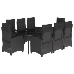vidaXL Set de comedor de jardín 9 pzas y cojines ratán sintético negro
