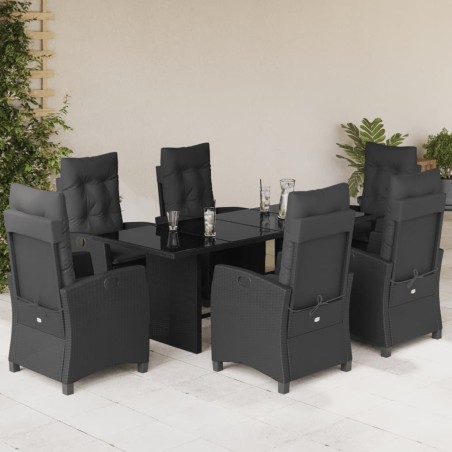 vidaXL Set de comedor de jardín 7 pzas y cojines ratán sintético negro