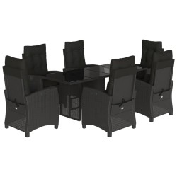 vidaXL Set de comedor de jardín 7 pzas y cojines ratán sintético negro