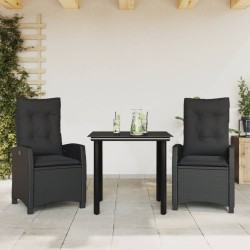 vidaXL Set comedor de jardín 3 pzas con cojines ratán sintético negro