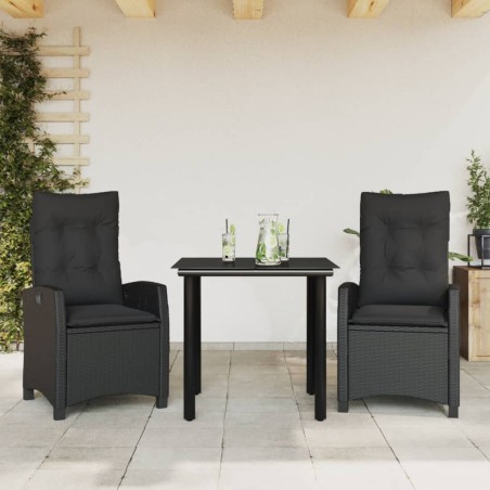 vidaXL Set comedor de jardín 3 pzas con cojines ratán sintético negro