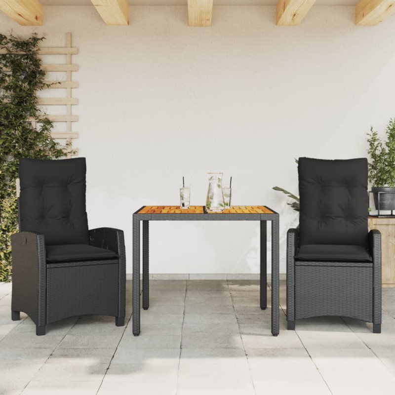 vidaXL Set comedor de jardín 3 pzas con cojines ratán sintético negro vidaXL Set comedor de jardín 3 pzas con cojines ratán sintético negro