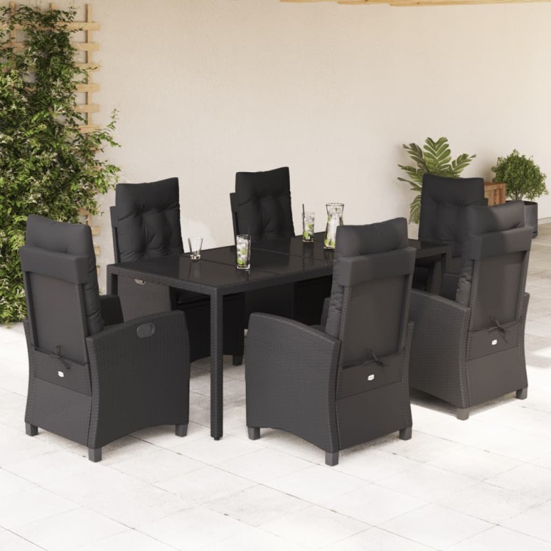 vidaXL Set de comedor de jardín 7 pzas y cojines ratán sintético negro vidaXL Set de comedor de jardín 7 pzas y cojines ratán sintético negro