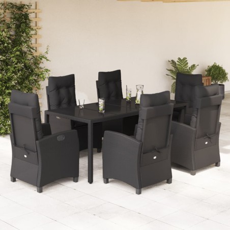 vidaXL Set de comedor de jardín 7 pzas y cojines ratán sintético negro