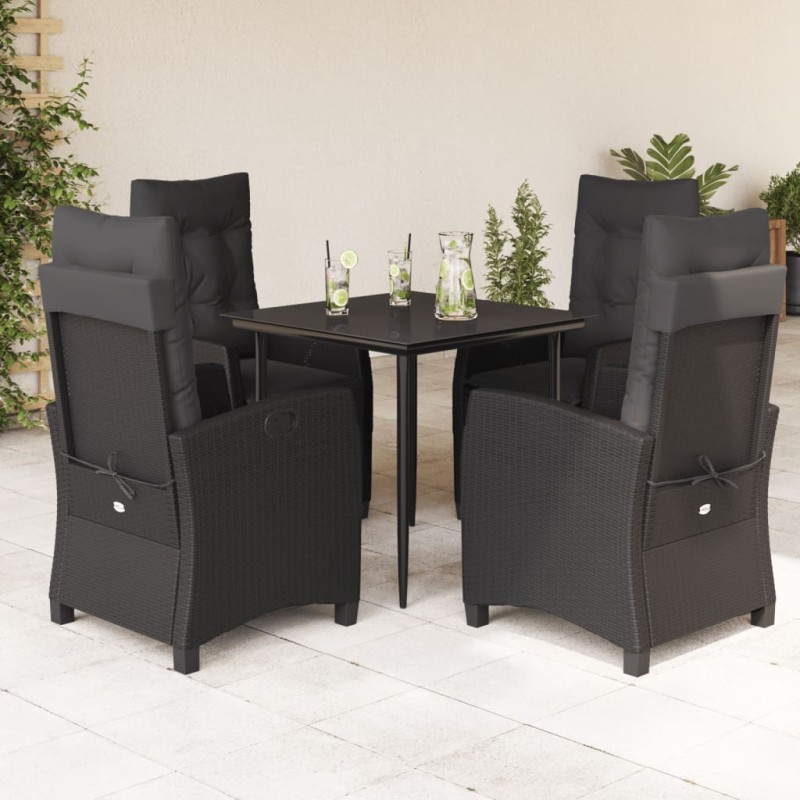 vidaXL Set de muebles jardín 5 pzas con cojines ratán sintético negro vidaXL Set de muebles jardín 5 pzas con cojines ratán sintético negro