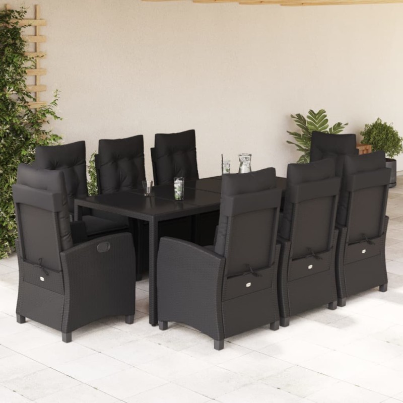 vidaXL Set de comedor de jardín 9 pzas y cojines ratán sintético negro vidaXL Set de comedor de jardín 9 pzas y cojines ratán sintético negro