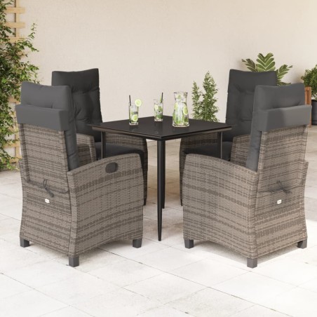 vidaXL Set comedor de jardín 5 piezas con cojines ratán sintético gris