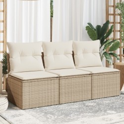 vidaXL Sofá de jardín de 3 plazas con cojines ratán sintético beige