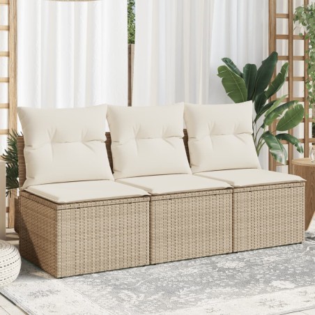 vidaXL Sofá de jardín de 3 plazas con cojines ratán sintético beige