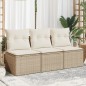 vidaXL Sofá de jardín de 3 plazas con cojines ratán sintético beige vidaXL Sofá de jardín de 3 plazas con cojines ratán sintético beige