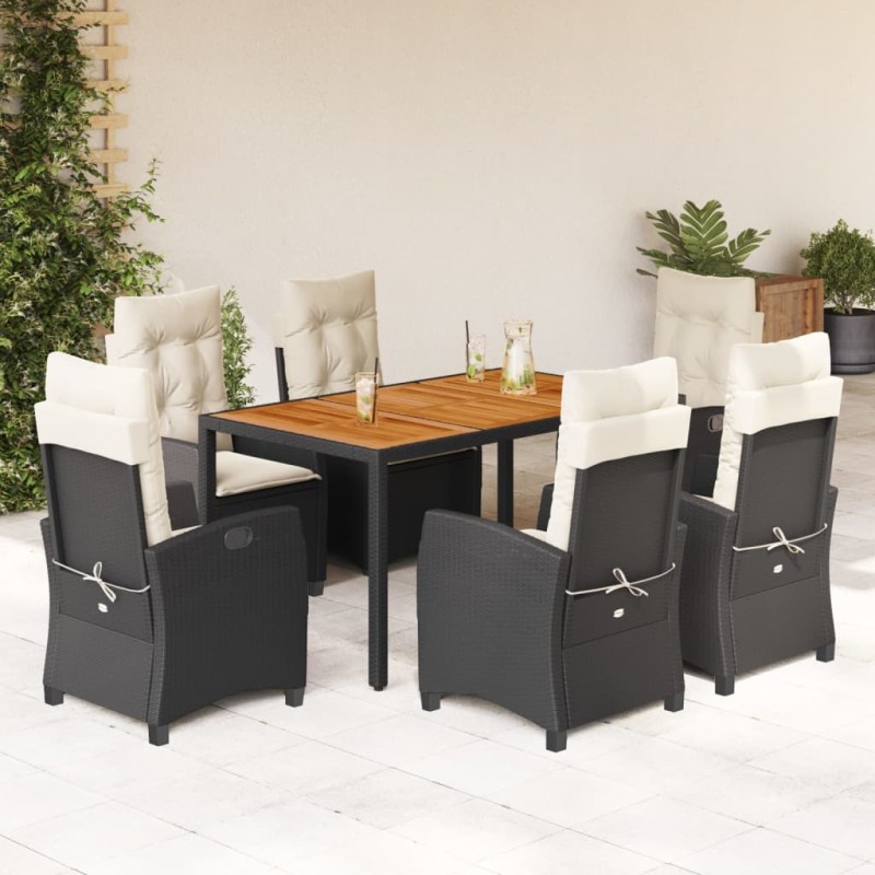 vidaXL Set de comedor de jardín 7 pzas y cojines ratán sintético negro vidaXL Set de comedor de jardín 7 pzas y cojines ratán sintético negro