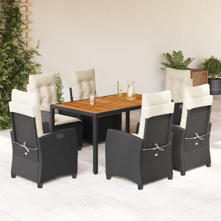 vidaXL Set de comedor de jardín 7 pzas y cojines ratán sintético negro