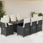 vidaXL Set de comedor de jardín 9 pzas y cojines ratán sintético negro