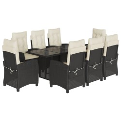 vidaXL Set de comedor de jardín 9 pzas y cojines ratán sintético negro