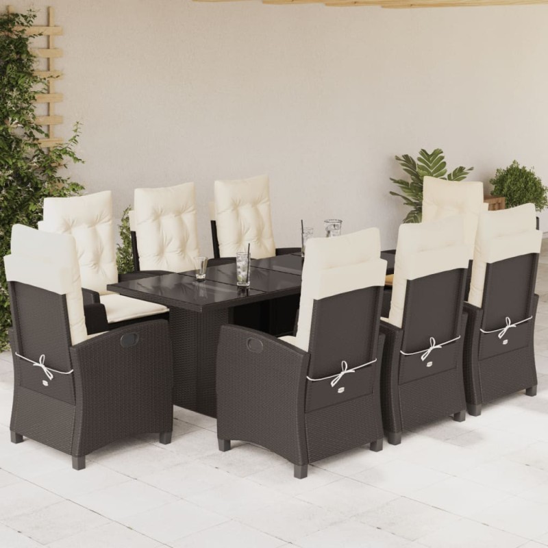vidaXL Set comedor para jardín 9 pzas y cojines ratán sintético marrón vidaXL Set comedor para jardín 9 pzas y cojines ratán sintético marrón