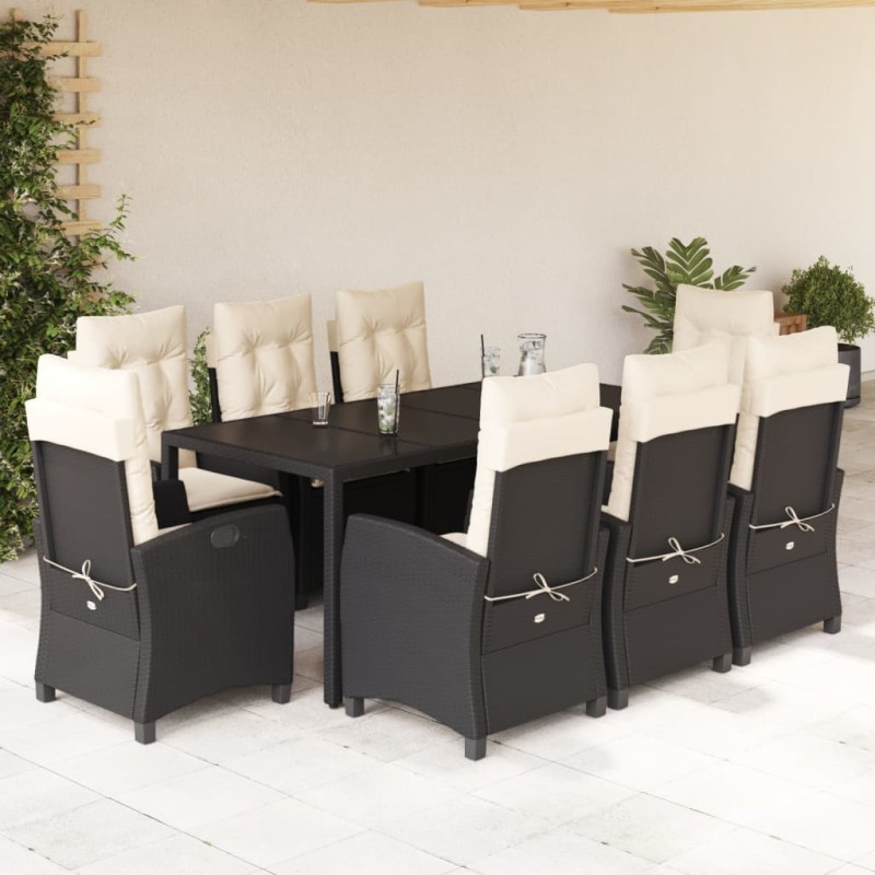 vidaXL Set de comedor de jardín 9 pzas y cojines ratán sintético negro vidaXL Set de comedor de jardín 9 pzas y cojines ratán sintético negro