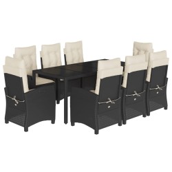 vidaXL Set de comedor de jardín 9 pzas y cojines ratán sintético negro