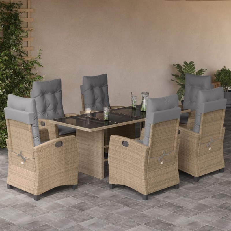 vidaXL Set comedor de jardín 7 pzas con cojines ratán sintético beige vidaXL Set comedor de jardín 7 pzas con cojines ratán sintético beige