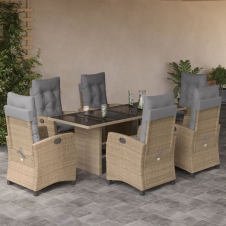 vidaXL Set comedor de jardín 7 pzas con cojines ratán sintético beige