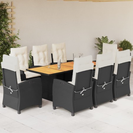 vidaXL Set de comedor de jardín 9 pzas y cojines ratán sintético negro