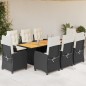 vidaXL Set de comedor de jardín 9 pzas y cojines ratán sintético negro