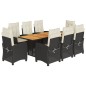 vidaXL Set de comedor de jardín 9 pzas y cojines ratán sintético negro
